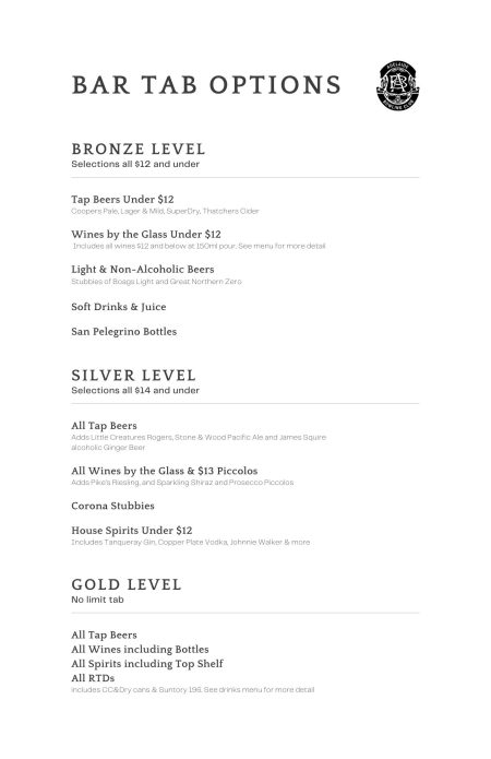 Bar tab options