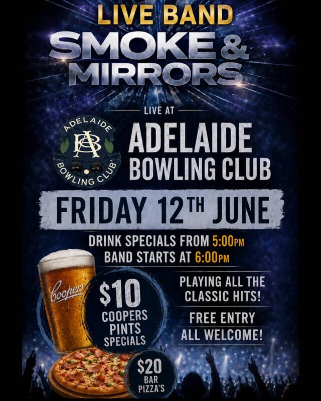 This Friday!
Live music incoming at the ABC on Friday the 12th of June, talented cover band Smoke & Mirrors will be playing the classic hits…
Doors open from 5pm, see you there!